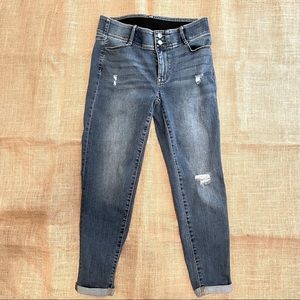 High Waist, Distressed, Tummy Control Ankle Jeans
